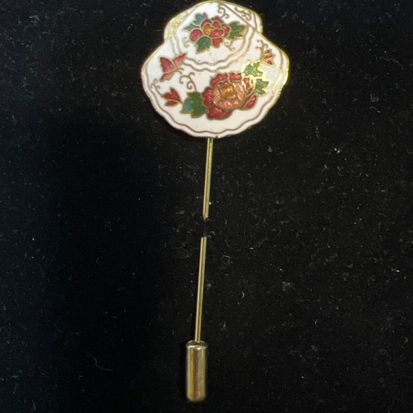 Gold Tone Cloisonné Rose And Butterfly Stick Pin (4101) - Picture 4 of 4